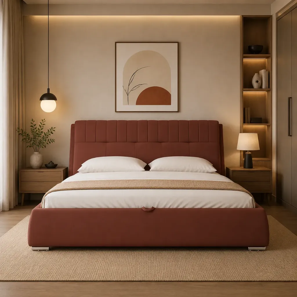 Double Bed Upholstered - Swagger (No Storage, King Size  78" x 72", NR/Bailey [ Bailey 701 ])