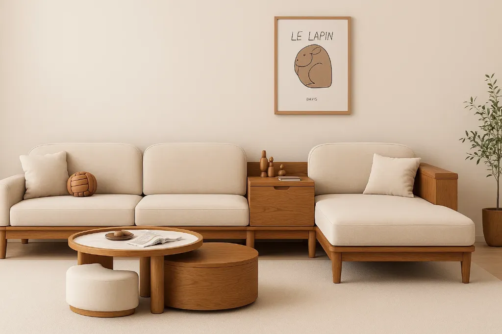 Sofa L Shape - CHARMIQ (NT01 - Natural, NR/Bailey [ Bailey 701 ])