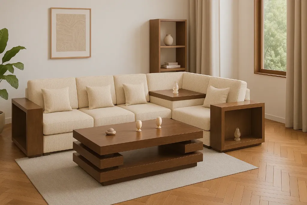 Sofa L Shape -TOLIVO (NT01 - Natural, NR/Bailey [ Bailey 701 ])