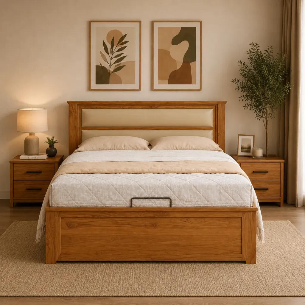 Double Bed - Spruce (NT01 - Natural, No Storage, NR/Brisbane [ Brisbane 701 ], King Size  78" x 72")