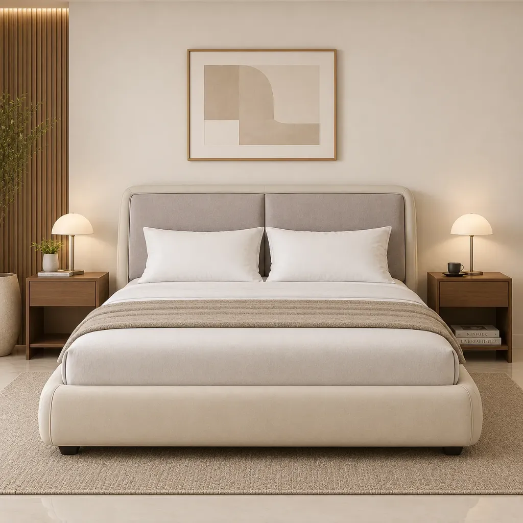 Double Bed Upholstered - Sassy (No Storage, King Size  78" x 72", NR/Bailey [ Bailey 701 ])