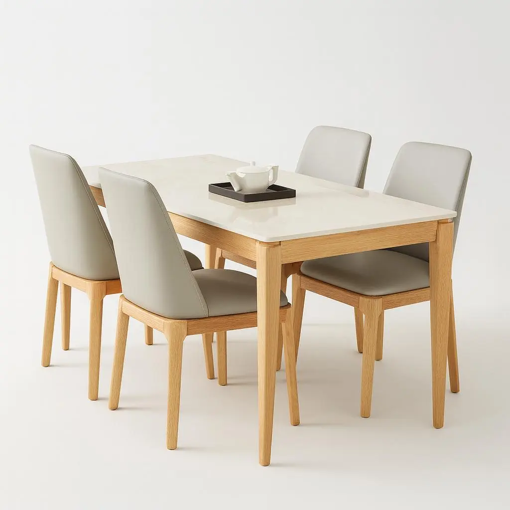Dining Table Set - <Model> 4 seater dining set     (NT01 - Natural, NR/Brisbane [ Brisbane 701 ])