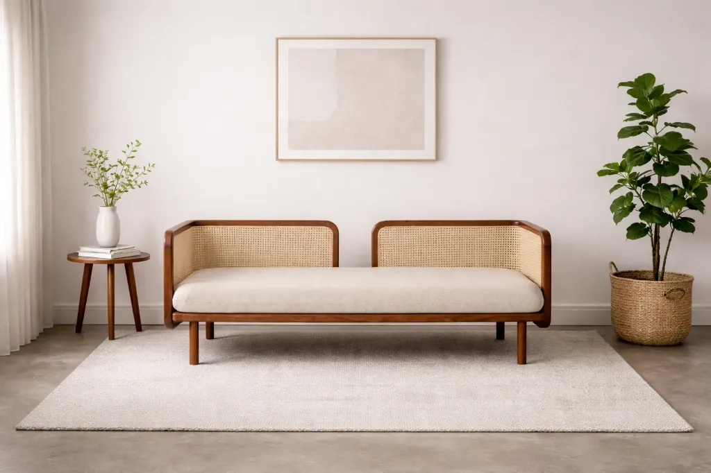 Two Seater Sofa -ZENERY (44 Inches Seating, NT01 - Natural, NR/Bailey [ Bailey 701 ])