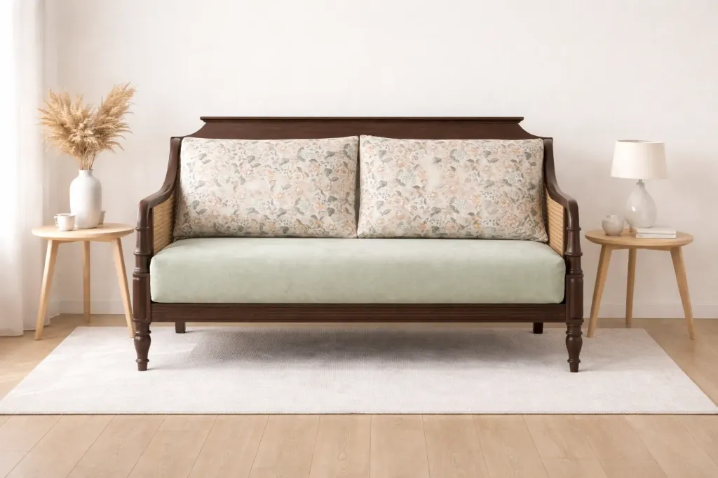 Two Seater Sofa -RADIARO (44 Inches Seating, NT01 - Natural, NR/Bailey [ Bailey 701 ])