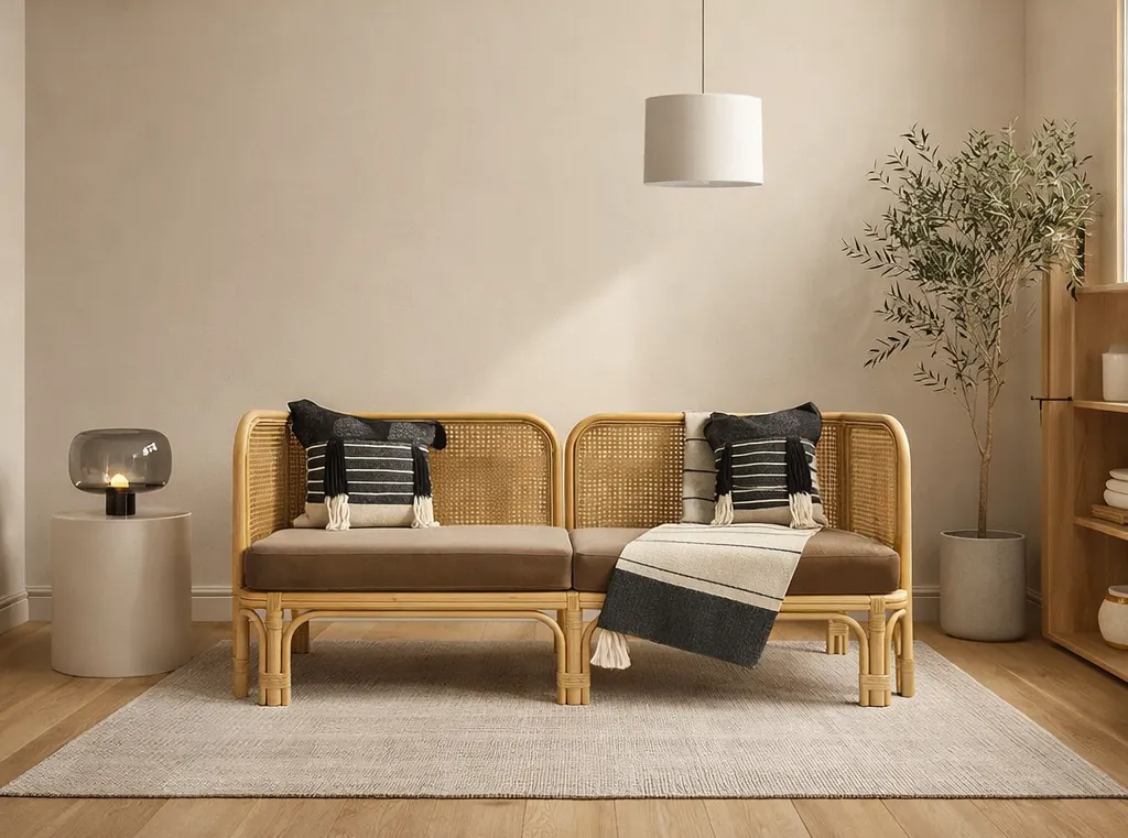 Two Seater Sofa -JOYTHIC (44 Inches Seating, NT01 - Natural, NR/Bailey [ Bailey 701 ])