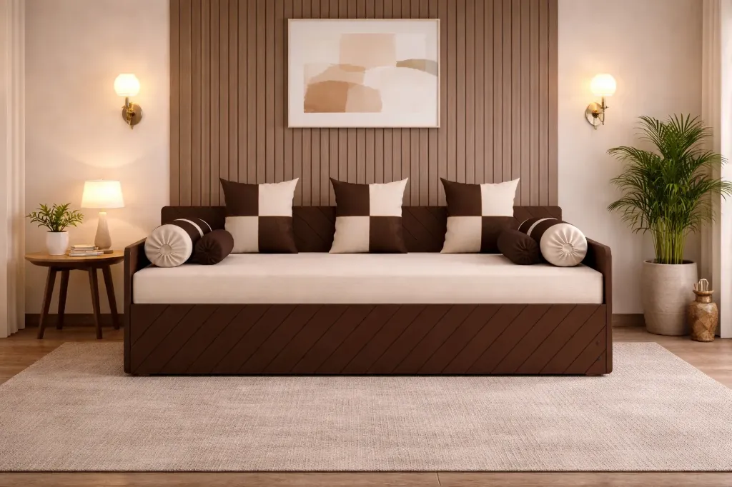 Sofa Cum Bed - SNUGLY (NT01 - Natural, NR/Bailey [ Bailey 701 ], 7' x 6')