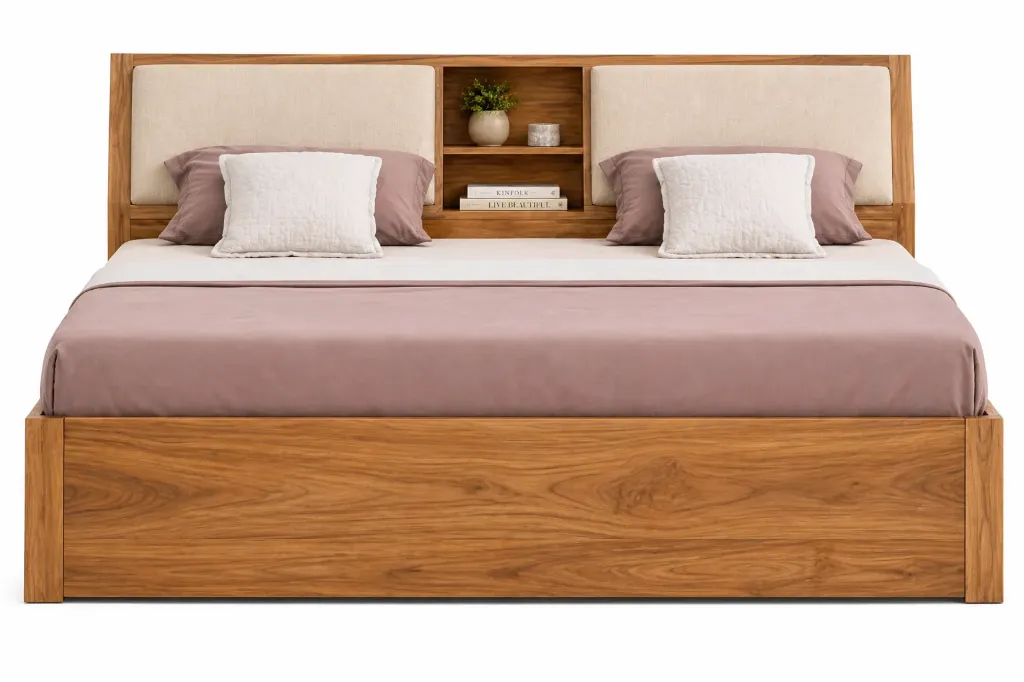 Double Bed - RESTA (NT01 - Natural, Top Storage - Manual Lift, King Size  78" x 72")