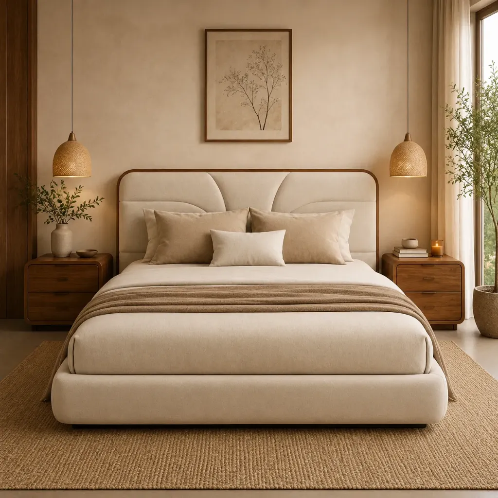 Double Bed Upholstered - Voqen (Top Storage - Manual Lift, King Size  78" x 72", NR/Brisbane [ Brisbane 701 ])