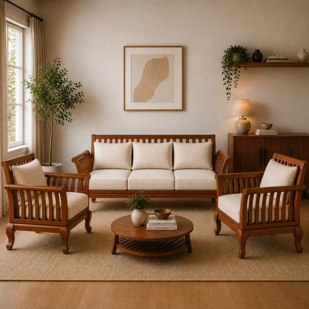 Sofa Set[3+1+1] - Varek (Teak, NT01 - Natural, NR/Bailey [ Bailey 701 ])