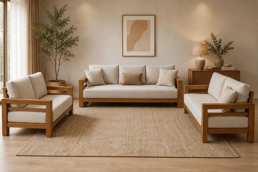 Sofa Set [3+2+2]- ELEGANT (NT01 - Natural, NR/Bailey [ Bailey 701 ])