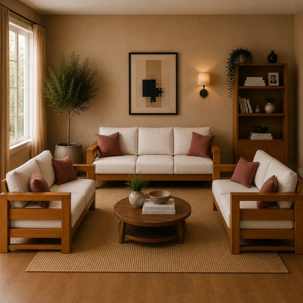 Sofa Set[3+2+2]- Elegant (NT01 - Natural, NR/Bailey [ Bailey 701 ])