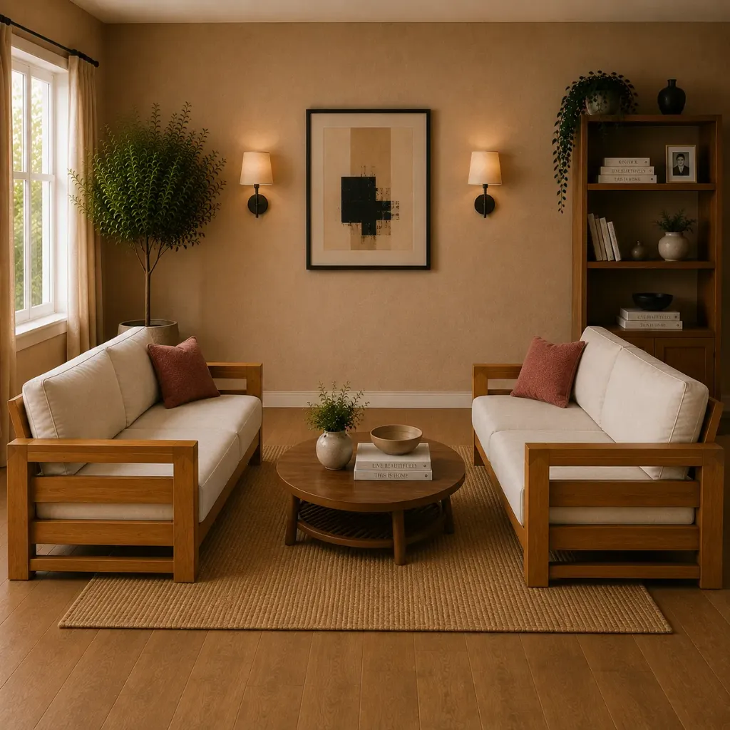 Sofa Set[2+2] - Elegant (NT01 - Natural, NR/Bailey [ Bailey 701 ])