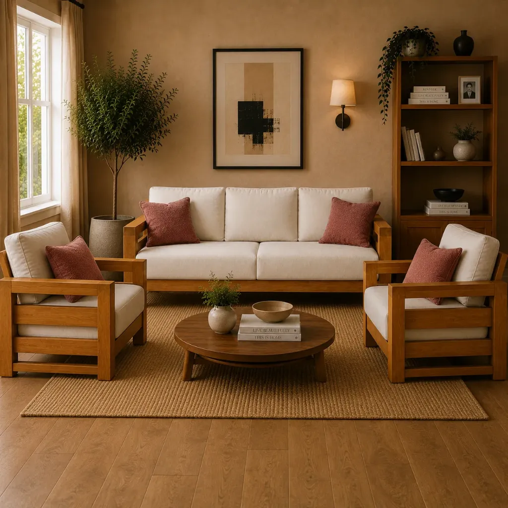 Sofa Set[3+1+1]- Elegant (NT01 - Natural, NR/Bailey [ Bailey 701 ])