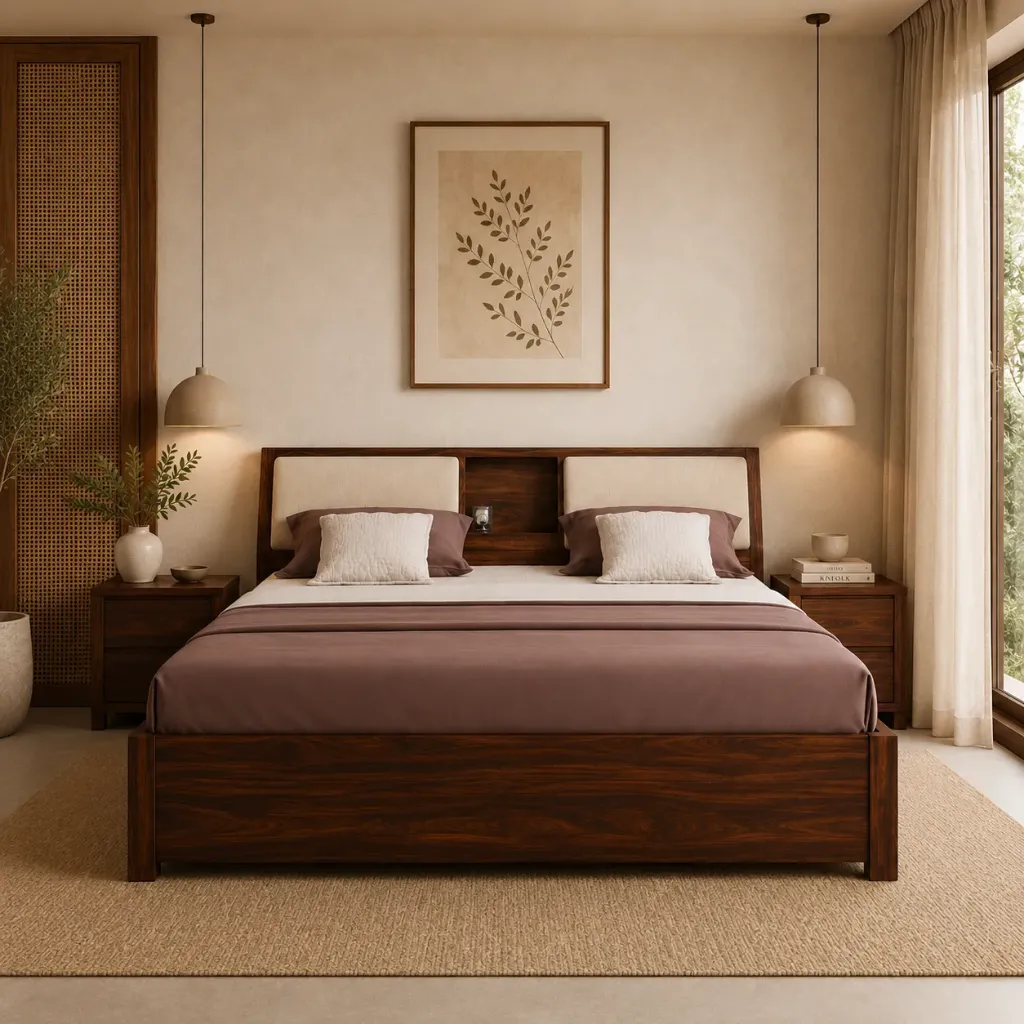 Double Bed - RS Resta (WN02 - Walnut, Top Storage - Manual Lift, King Size  78" x 72")