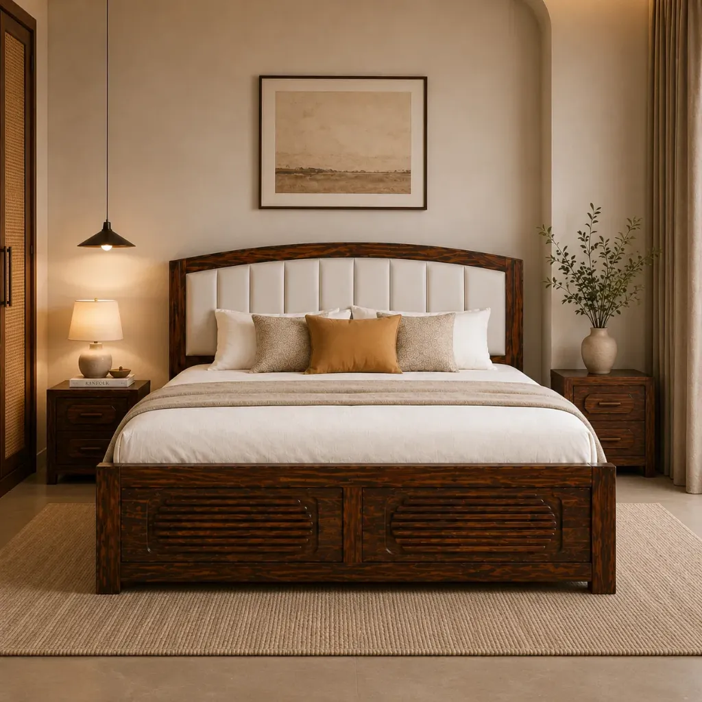 Double Bed - RS Morena (WN02 - Walnut, Top Storage - Manual Lift, King Size  78" x 72")