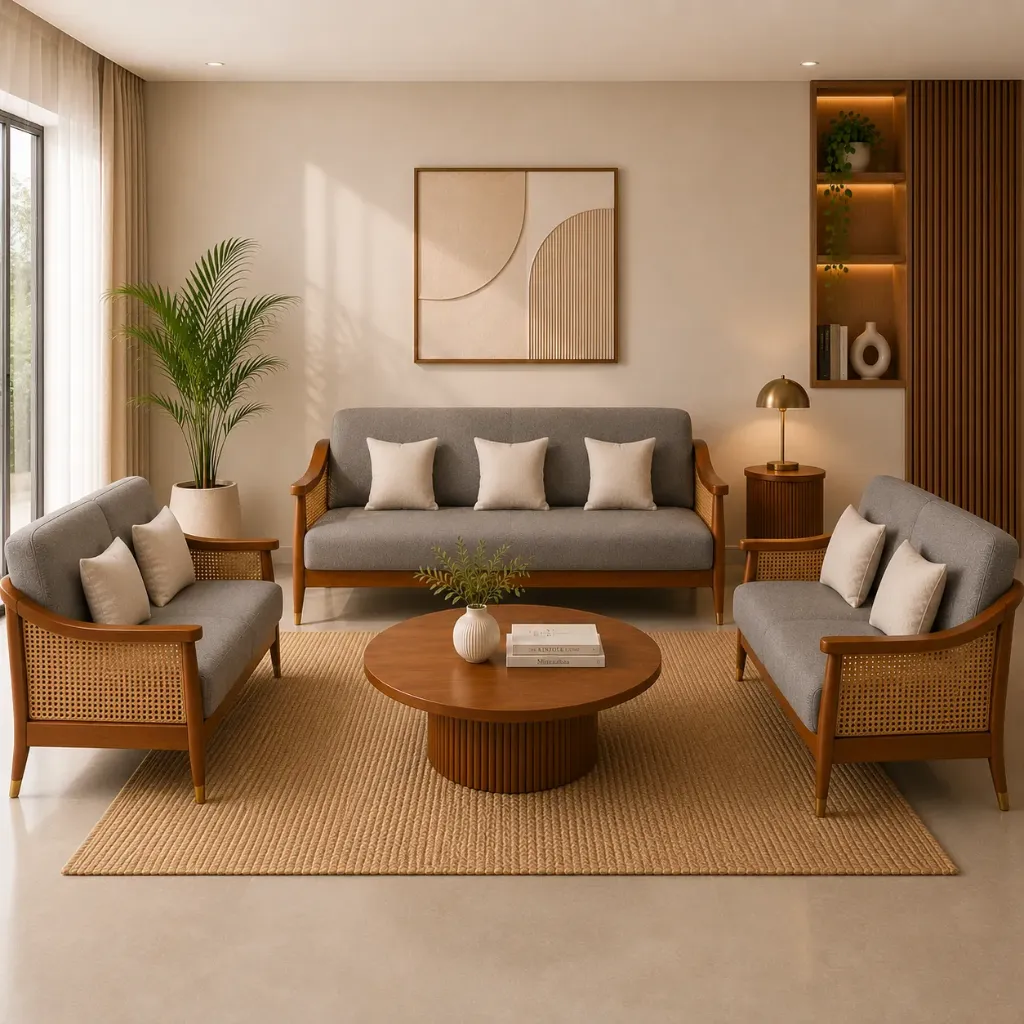 Sofa Set[3+2+2] - Felizmo (NT01 - Natural, NR/Bailey [ Bailey 701 ])