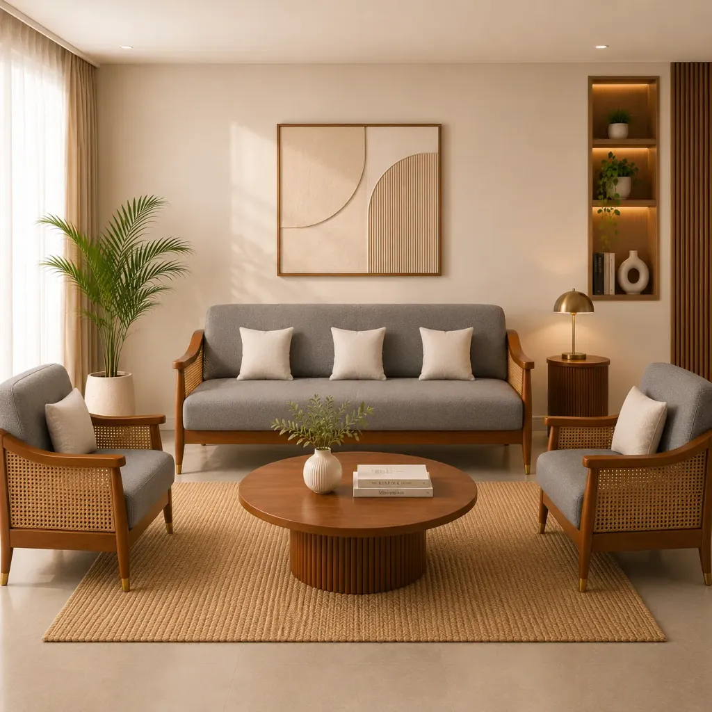 Sofa Set[3+1+1] - Felizmo (NT01 - Natural, NR/Bailey [ Bailey 701 ])