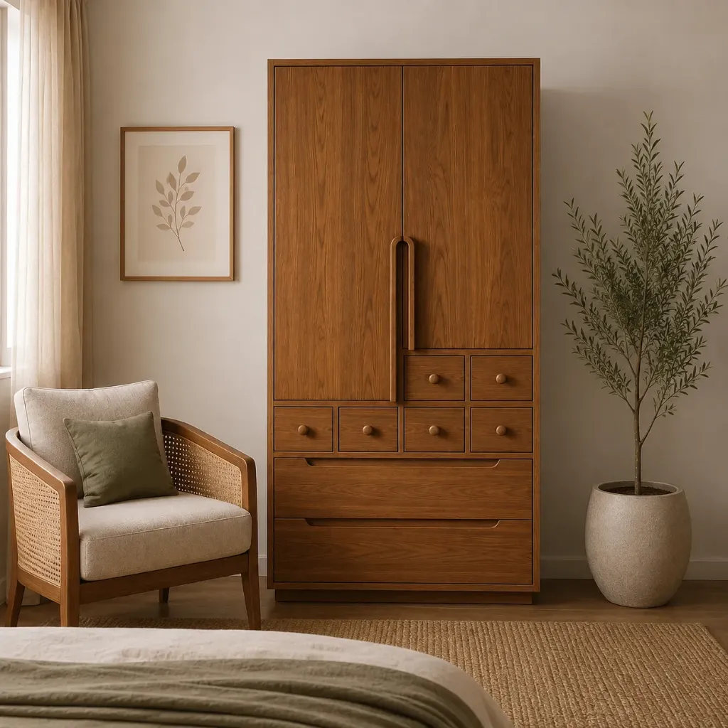 Wardrobe - Omira (Teak Wood, 78"x42", NT01 - Natural)
